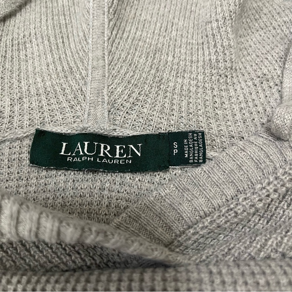 LAUREN RALPH LAUREN Knit Pullover Long Sleeve Hoodie Grey Size Small Petite - Picture 4 of 8